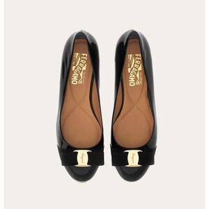 Salvatore Ferragamo Black Patent Leather Ballet Flats